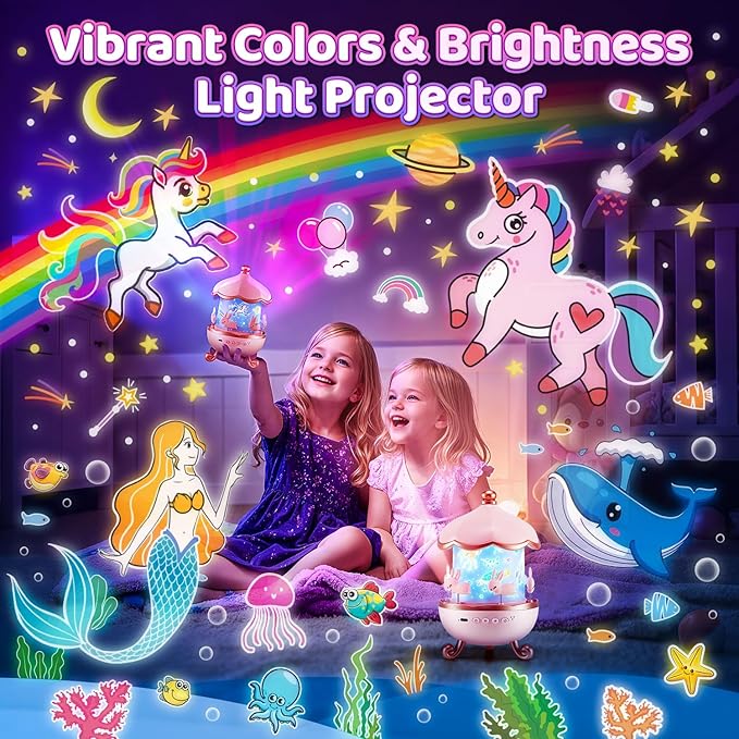 Onefire Night Light for Kids Gifts, 15 Sound Machine Baby Night Light, 15 Films Star Projector for Kids Room Decor, Brightness Unicorn Light Projector for Toddler Girl Toys Toddler Girl Gifts Age 1-5