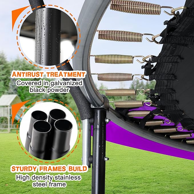 Trampoline 8FT 10FT 12FT 14FT 16FT, Recreational Trampolines with Enclosure Net and Ladder, Outdoor Anti-Rust Trampolines for Kids and Adults, ASTM Approved