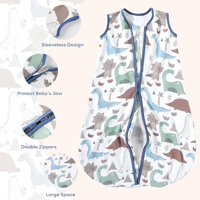 Yoofoss Baby Sleep Sack 0-6 Months Wearable Blanket 100% Organic Cotton 2-Way Zipper TOG 0.5 Toddler Sleeping Sack 3 Pack, Comfy Soft Lightweight (Small)