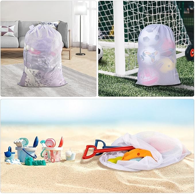 Polecasa Heavy Duty Diamond Mesh Laundry Bags, 24 x 36 inches Large Mesh Laundry Bag with Drawstring Closure and ID Tag, Laundry Hamper Liner, Laundry bag for College, Travel, Sports, Dorms,White