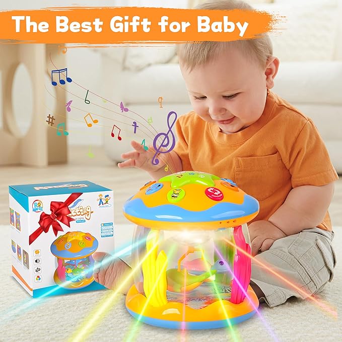 Baby Toys 6 to 12 Months - Musical Rotating Light Up Infant Toys, Early Learning Toys Baby Crawling Drum Toy, Tummy Time Educational Sensory Baby Girl Gifts for Toddlers 1 2 3 Years Old