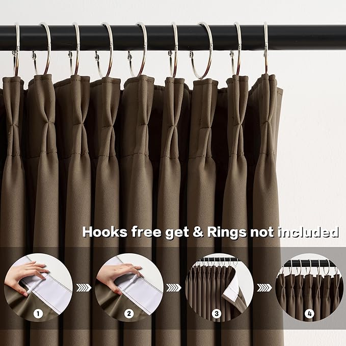 Summer Heat Blackout Curtains 72 Inches Long 6 Ft Length, Thermal Insulated Room Darkening Bedroom Drapes 2 Panels Set Burg Pinch Pleats Viral Curtain for Kids Room/Living Room(Brown,40"x72"x2 Panels)