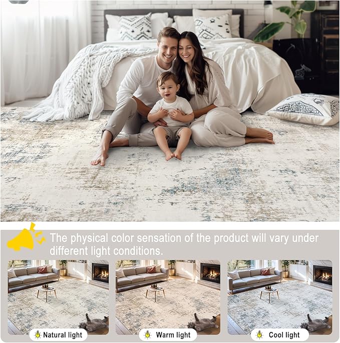 6x9 Area Rugs for Living Room - Washable Rug Modern Abstract Soft Large Neutral Non-Slip Carpet Indoor Floor Stain Resistant Thin Carpets for Bedroom Dining Room Farmhouse Nursery Home Office Multi