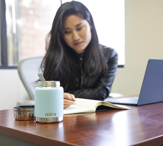 MIRA 15 oz Insulated Food Thermos for hot and cold foods - Leak-Proof Stainless Steel Container with Spoon - Pearl Blue