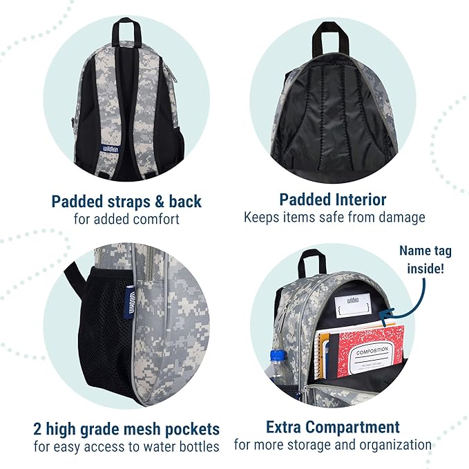 Wildkin 15-inch Kids Backpack – Durable, Padded, Adjustable for School & Travel - Digital Camo