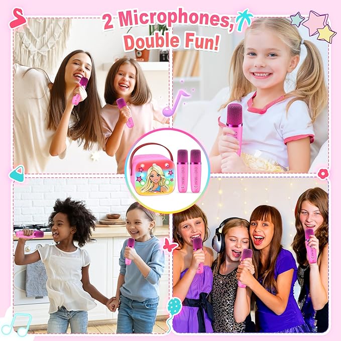 Princess Mini Karaoke Machine Toys: Kids Toys Girls Birthday Gifts Age 3-12+ LED Portable Bluetooth Speaker with 2 Wireless Microphone Gift Toy for 4 5 6 7 8 9 Years Old Girl Boy Kid Adult