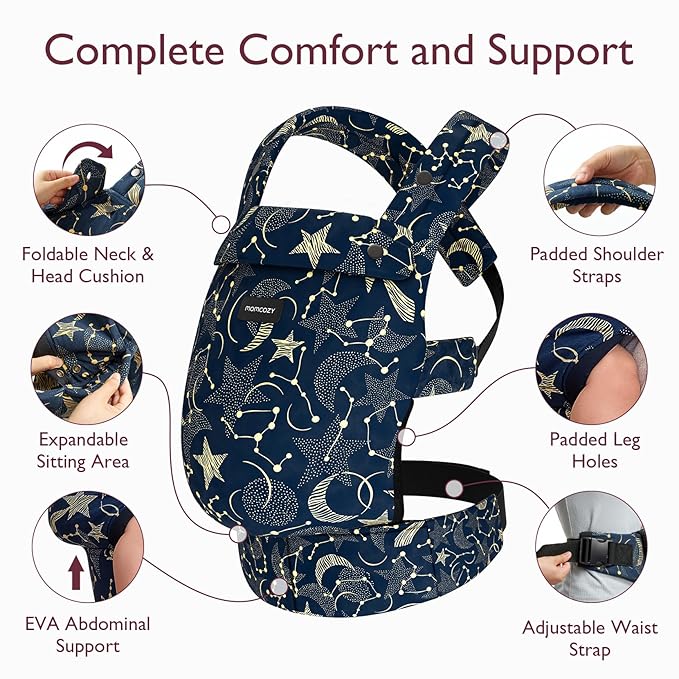 Momcozy Baby Carrier - Ergonomic, Cozy and Lightweight Carrier for 3-24 Months, Effortless to Put On, Ideal for Hands-Free Parenting, Enhanced Lumbar Support, Starry Night