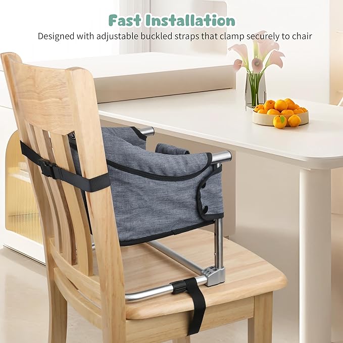 Booster Seat for Dining Table: Portable Toddler Booster Chair with Safety Buckle and Height Adjustable, Foldable Baby Feeding Chair, Kids High Chair Booster Seat for Kitchen Home Travel - Yellow