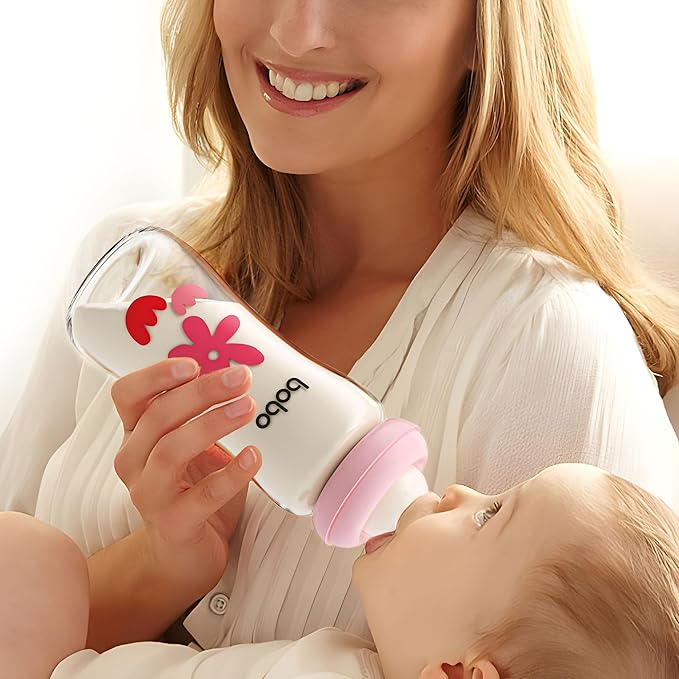 YOHKOH Natural Glass Baby Bottle with Natural Response Nipple, Newborn Anti-Colic Baby Bottles, Wide Neck Mushroom Cap Baby Bottle, Clear (8.8oz (Pack of 2), Multicolour)