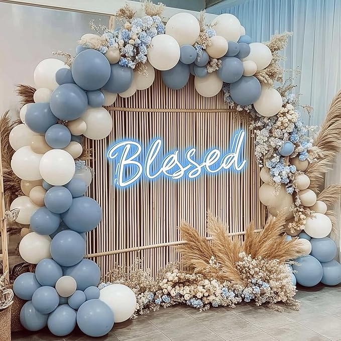 RUBFAC 129pcs Dusty Blue Balloons Different Sizes 18 12 10 5 Inch Latex Haze Blue Balloon Garland Arch for Party Decoration Birthday Wedding Engagements Anniversary Baby Shower Party Supplies