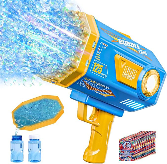 Bubble Gun, 125 Holes Bubble Machine with Lights, Bubble Guns for Kids Ages 4-8 Year Old, Big Bubble Gun Blaster for Wedding, Halloween Outdoor Toy Birthday Bubble Maker Party Favors (Blue)