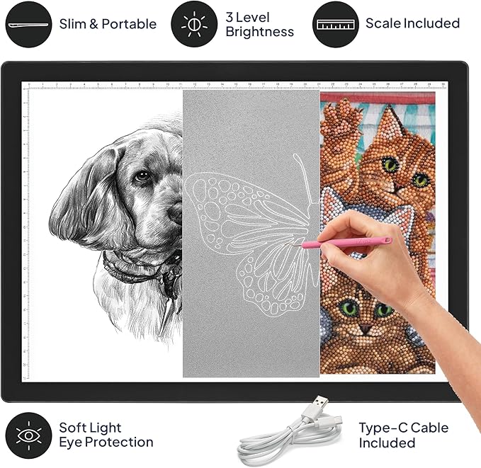 iVyne Corded Light Pad for Weeding Vinyl - A4 Light Box for Drawing - Light Board for Tracing - Light Box for Diamond Painting, Weeding Vinyl, Sketching, Tracing (Black)