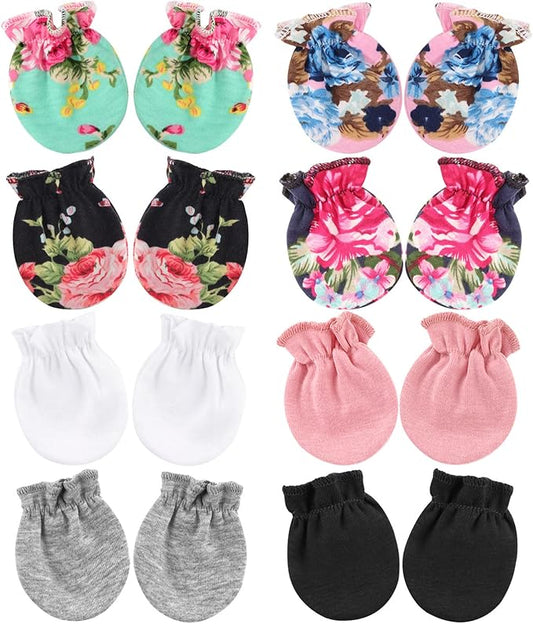 BQUBO Newborn Infant Toddler Mittens No Scratch Cotton Elastic Wrist Gloves Hypoallergenic for 0-6 Months Baby Boys Girls