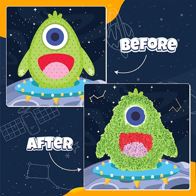 jackinthebox Poke Poke Art for Kids – Space Theme, Mess-Free Fabric Art and Craft, Flower Pressing Kits, Gift for Kids, Toys for Girls and Boys Ages 4 5 6 7 8