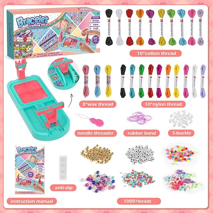 Arts and Crafts for Kids Ages 8-12,Friendship Bracelet Making Kit for Girl,DIY Arts and Crafts Maker for Kids,Jewelry Making Kit Christmas Gifts for Ages 6 7 8 9 10 11 12 Year Old (Blue/Pink)