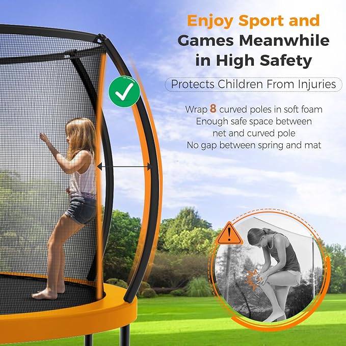Tatub Large Trampolines Outdoor 10 12 14 15 16FT for Kids and Adults,Outdoor Recreational Pumpkin Trampolines with Curved Poles and Safety Enclosure Net, Basketball Hoop, Ladder