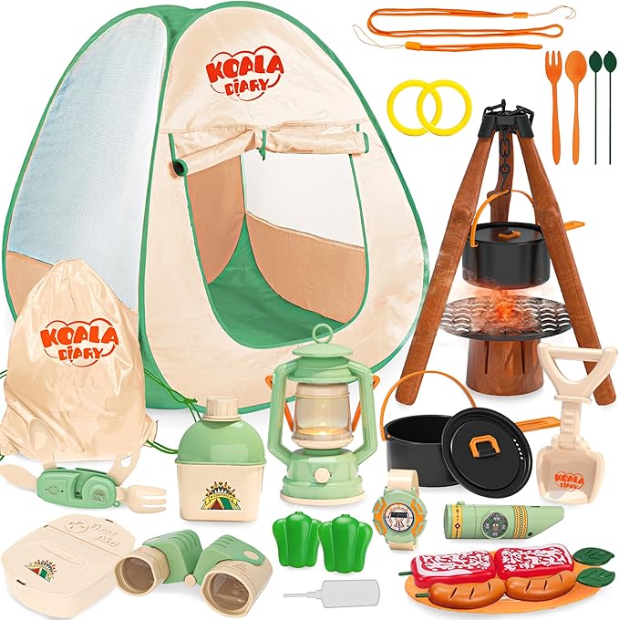 Kids Camping Set, SMILESSKIDDO 41 PCS Pretend Camping Set for Kids 3-5 with Pop Up Tent - Indoor and Outdoor Play Camping Toys for Toddlers