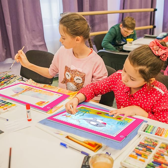 Light Box Drawing Pad, Tracing Board with Type-C Charge Cable and Brightness Adjustable for Artists, AnimationDrawing, Sketching, Animation, X-ray Viewing (A4-P-Pink-New)