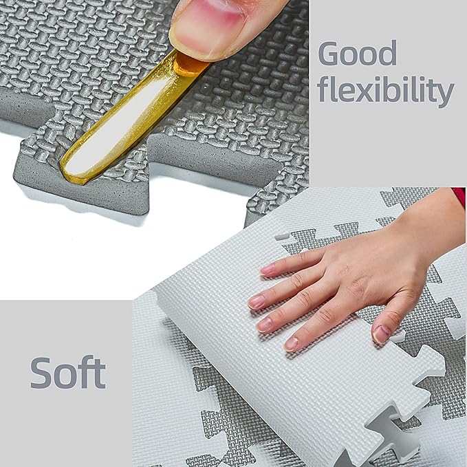 qqpp EVA 18 Tiles Baby Play Mat for Playing, Interlocking Foam Floor Mats for Tummy Time & Crawling, Puzzle Flooring Tiles with Animals Laser Pattern for Kids. QL-11(AL) b18N