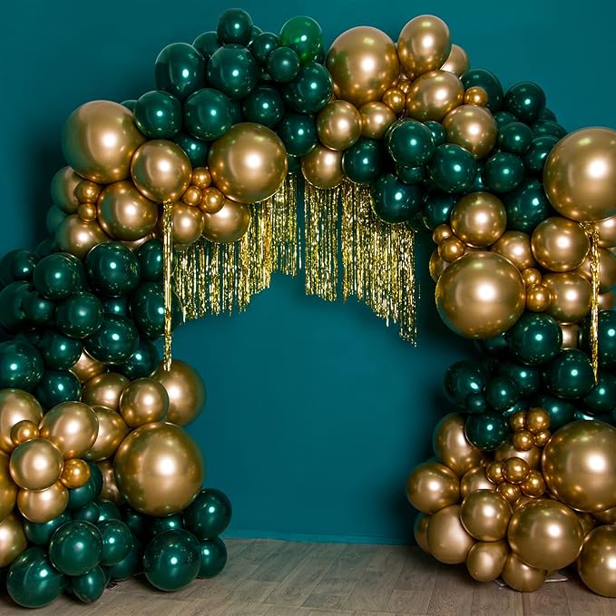 RUBFAC 129pcs Metallic Gold Balloons Different Sizes 18 12 10 5 Inch, Latex Balloon Garland Arch Kit for Party Graduation Wedding Holiday Happy Birthday Decoration