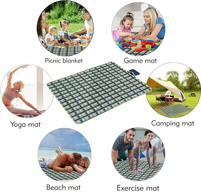 Picnic Blanket Beach Mat Extra Large Sandproof Waterproof Camping Blanket Portable Travel Blanket Play Mat for Outdoor Indoor Family Women Men Kids Beach BBQ Park Grass, 79"x57"