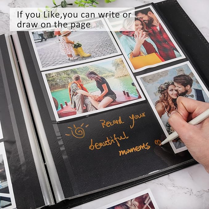 RECUTMS Photo Album Self Adhesive, Magnetic Self-Stick 60 Page Scrapbook Photo Album Black Inner Page for Family Wedding Baby Birthday Christmas Anniversary Holds 3x5 4x6 5x7 6x8 8x10 Photos