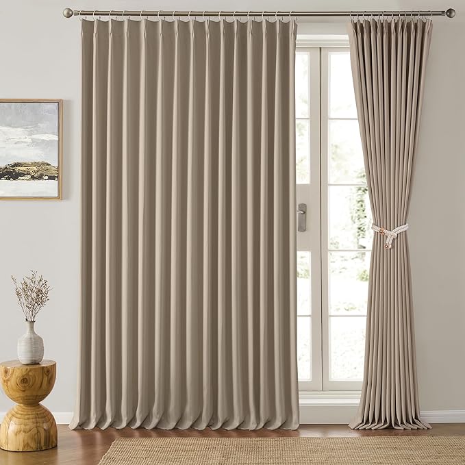 Pinch Pleated Patio Sliding Door Curtains 95 Inch Length, Blackout Room Divider Vertical Blinds Curtain Drapes for Living Room Dining Room French Door(Khaki, 100 Inch Wide per Panel, 2 Panels)