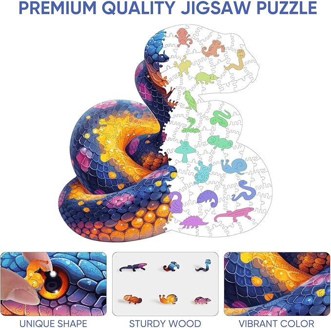 Wooden Puzzle for Adults, Snake Wooden Jigsaw Puzzles(10.8 * 11in-200pcs),Unique Shape Adult Puzzles,Irregular Wood Puzzles Creative Gift for Adults and Kids Family Game
