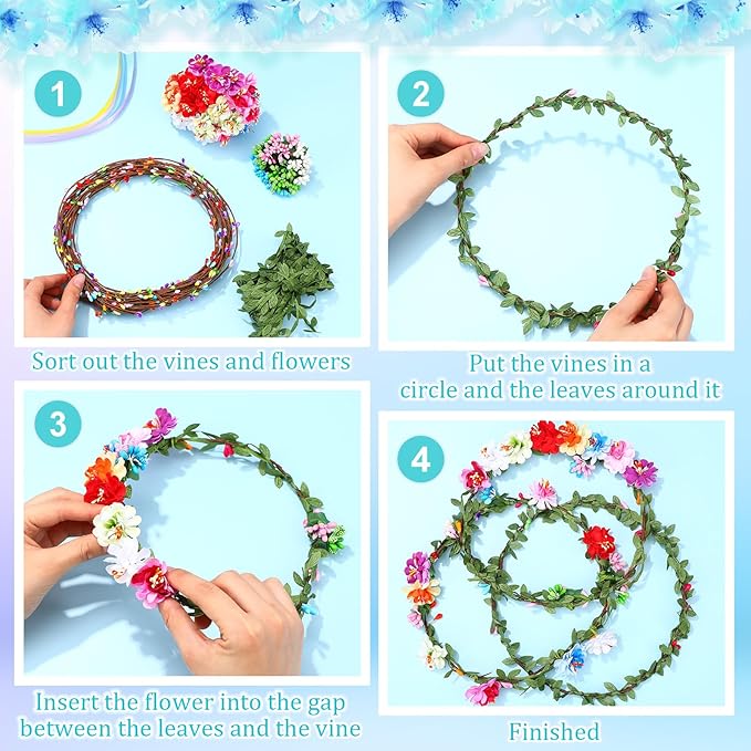 Syhood Mini Plum Blossom Crowns Making Kit, 120 Pcs Parts, Make Your Own Flower Wreath Headbands and Bracelets Craft Kit Hair Accessories Handmade DIY Floral Crown Garland Presents