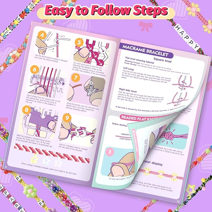 Friendship Bracelet Making Kit, Arts and Crafts Loom Bracelet Maker for Kids, Jewelry String Making supplies with 3 Thread Styles & 6 Bead Types, Christmas Birthday Gifts for Girls Ages 6 7 8 9 10+