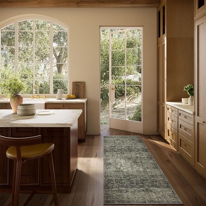 Washable Kitchen Rug Runners for Hallways: 2'x6' Entryway Rug with Non Slip Backing Low Pile Soft Indoor Floor Carpet Runner for Hallways Kitchen Laundry Room Bathroom Bedroom