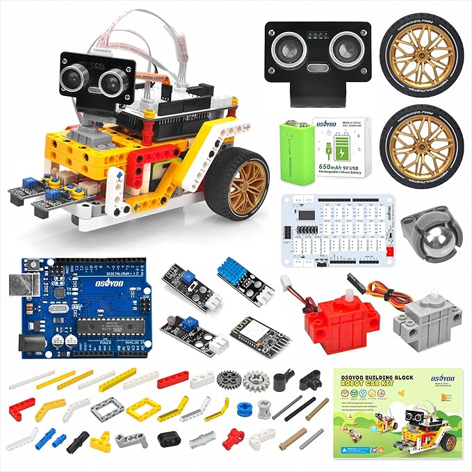 OSOYOO Building Block Robot car kit for Arduino as STEM Toy Gift for Kids Teenagers Adults to Learn Program Electronic Circuits, WiFi IOT Mechanical