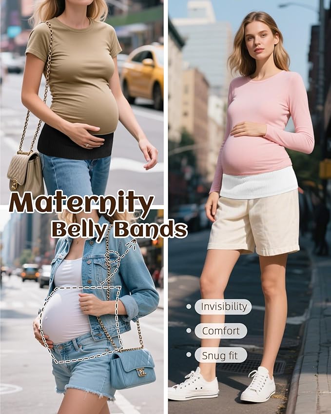 3 Pack Maternity Belly Bands for Pregnant Women Cotton Stretch Ribbed Pregnancy Support Belt Pants Extender