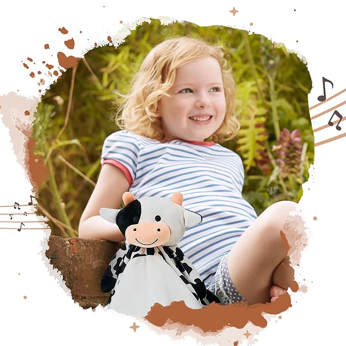 Love By Emi Baby Music Lovey Black & White Cow, Baby Sleep Soother for Crib & Cuddle Bedtime, White Noise with Heartbeat & Lullaby, Plush Sound Toy, Stuffed Animal for Newborns, Infants & Toddlers