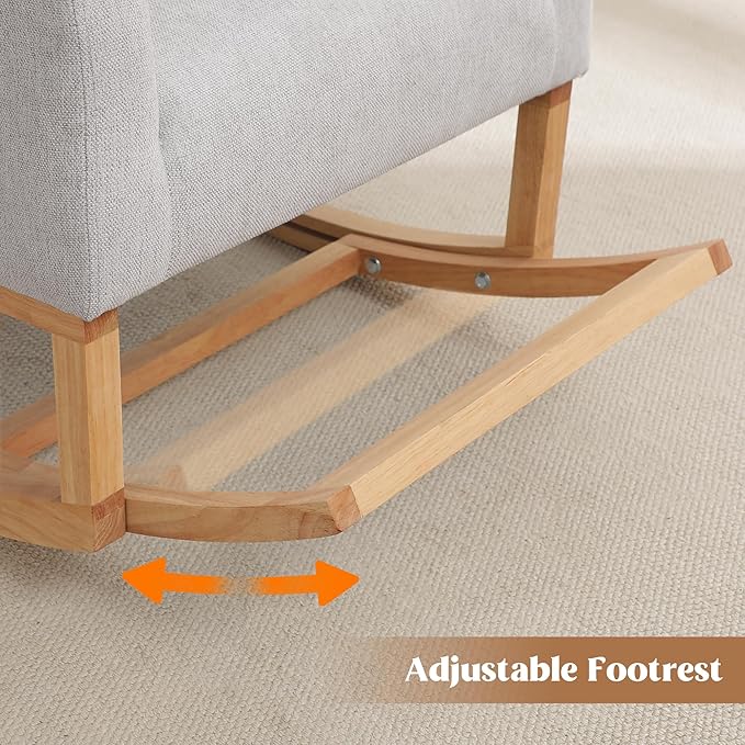 Rocking Chair Nursery, Nursing Rocking Chairs for Mom Nursery, Comfy Wingback Glider Rocking Armchair with Foot Rest and Side Pocket for Nursery Living Room Bedroom, Light Grey