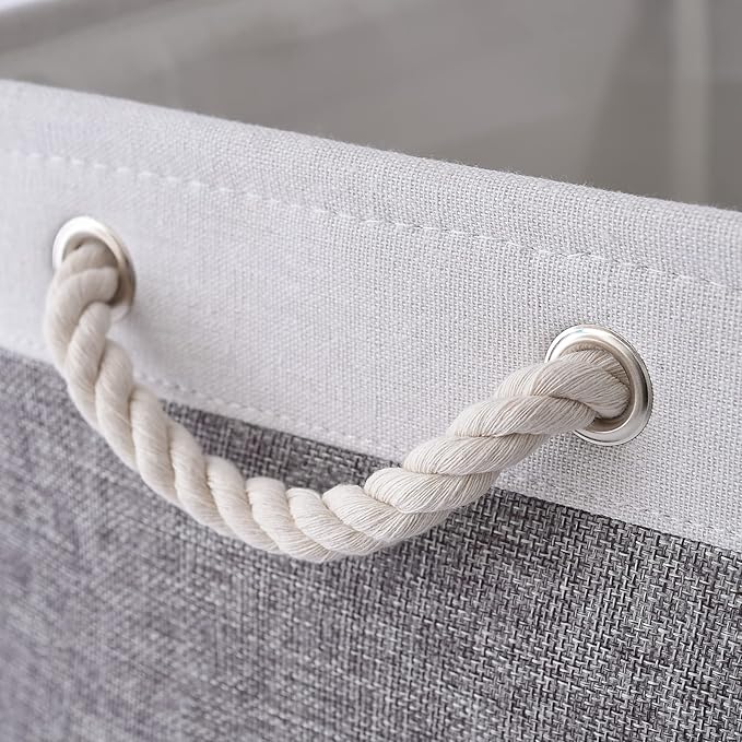 TcaFmac Collapsible Storage Bins for Organization - Large 3 Pack Canvas Storage Basket for Shelves, Organizer Baskets for Organizing for Closet Cloth Dog Toy Baby (White & Grey 16x12x8 inch)