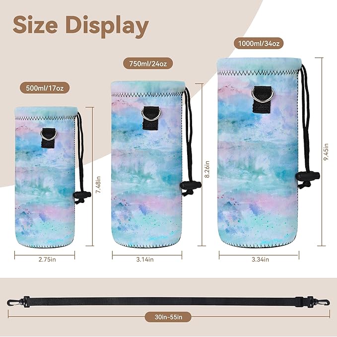 RICHEN Neoprene Water Bottle Carrier Bag with Adjustable Shoulder Strap,Insulated Water Bottle Cover for Stainless Steel/Glass/Plastic Bottles