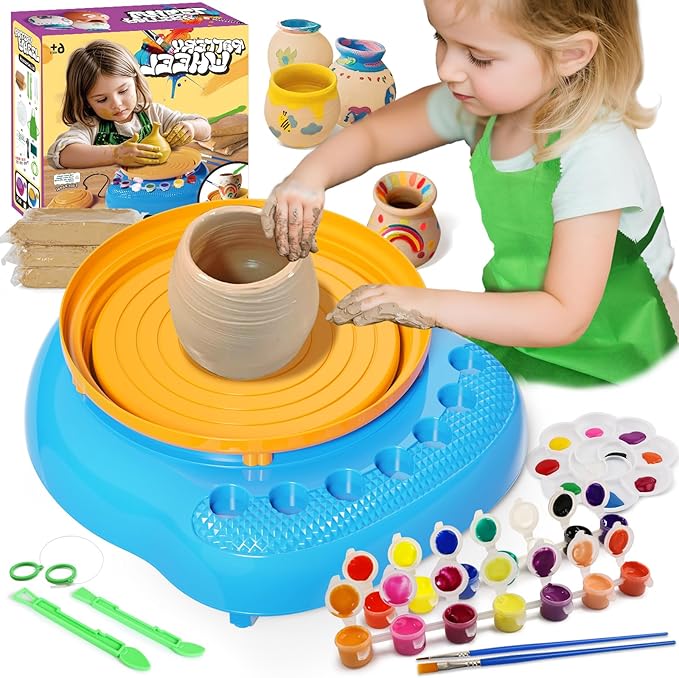 Vinkp Pottery Wheel for Kids - Complete Pottery Painting Kit Arts and Crafts for Kids Ages 8-12 with Air Clay Art Supplies for Girls Boys Toys Birthday Christmas Gifts for 6 7 8 9 10 11 12 - Blue