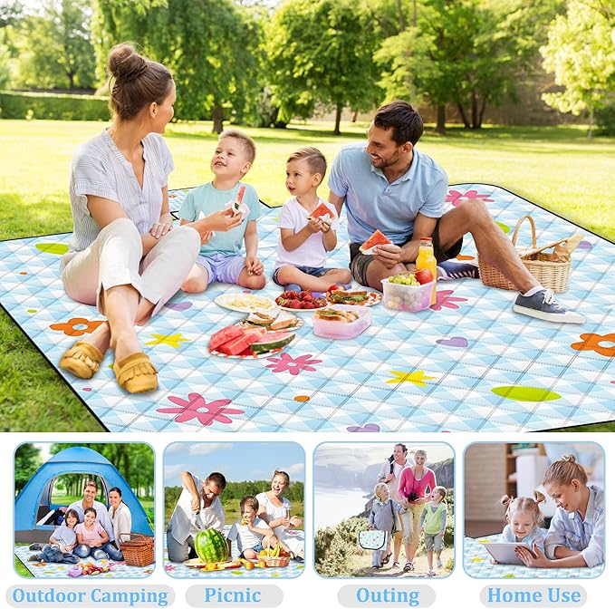Extra Large Picnic Blanket Waterproof,80"x 80"Foldable Machine Washable Beach Blankets,Outdoor Blanket for 6-8 Adults,Picnic Mat Suitable for Indoor Crawling,Park Beach,Camping,Hiking,Travel( Flower)