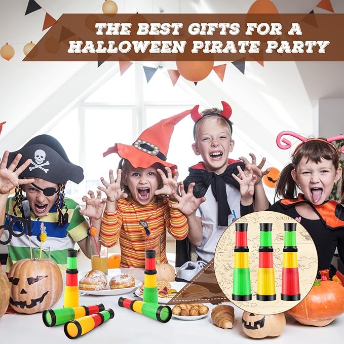 24 Pcs Plastic Pirate Telescope for Pirate Party Favors Portable Pocket Educational Science Spyglass Mini Monocular for Pirate Birthday Party Supplies Halloween Treasure Hunt