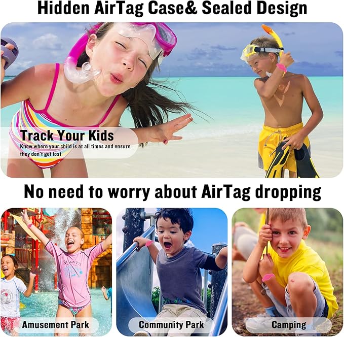 2 Pack Waterproof AirTag Bracelet for Kids, Hidden Silicone Wristband for AirTag, GPS Tracker Case for Air Tag Holder Strap Band for Child Toddler, Secure Anti-Loss Protection(Luminous)