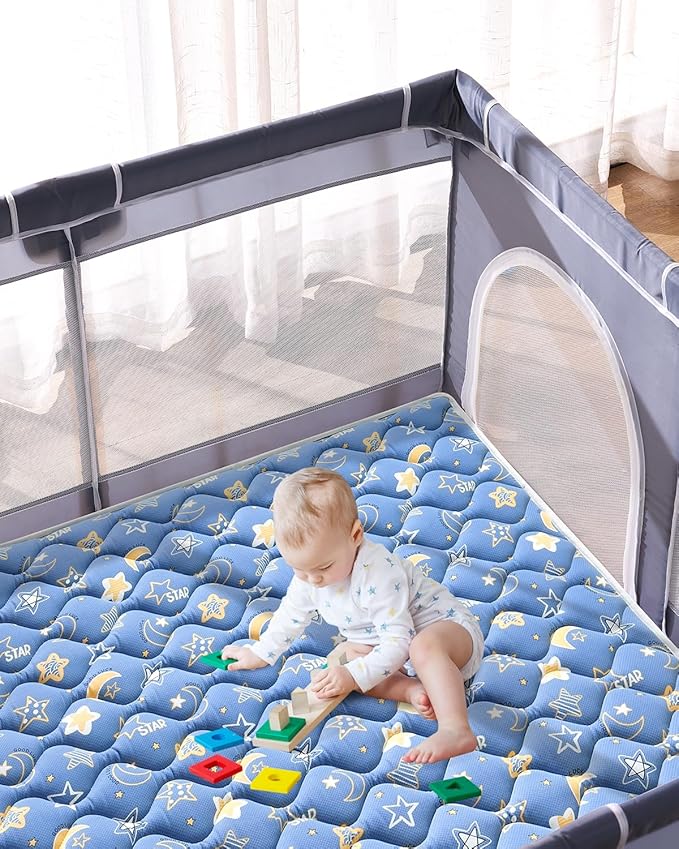 Odorless Premium Foam Baby Play Mat 79" x 63", Soft Microfiber Fabric Crawling Mat for Floor- Comfortable and Hypoallergenic, Non-Slip Cushioned Floor Playpen mat for Infants,Babies,Toddlers
