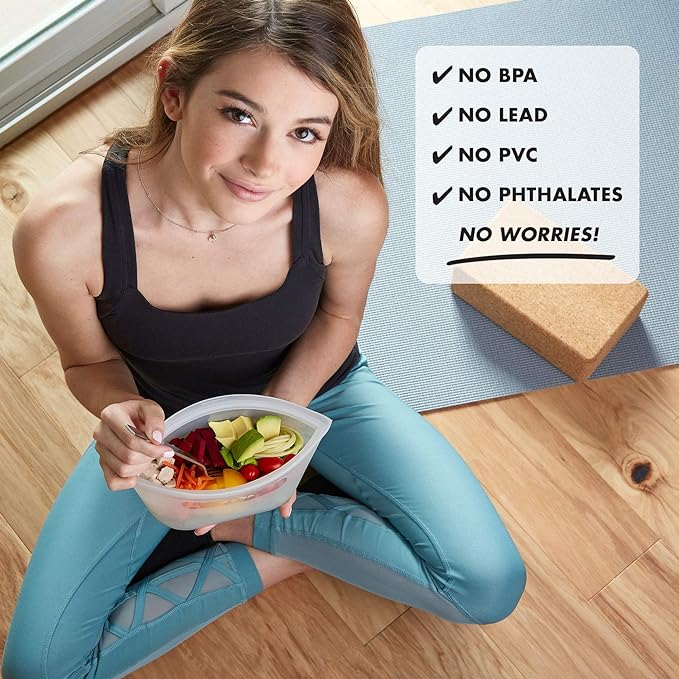 Zip Top Reusable Food Storage Bags | Large Cup [Teal] | Silicone Meal Prep Container | Microwave, Dishwasher and Freezer Safe | Made in the USA