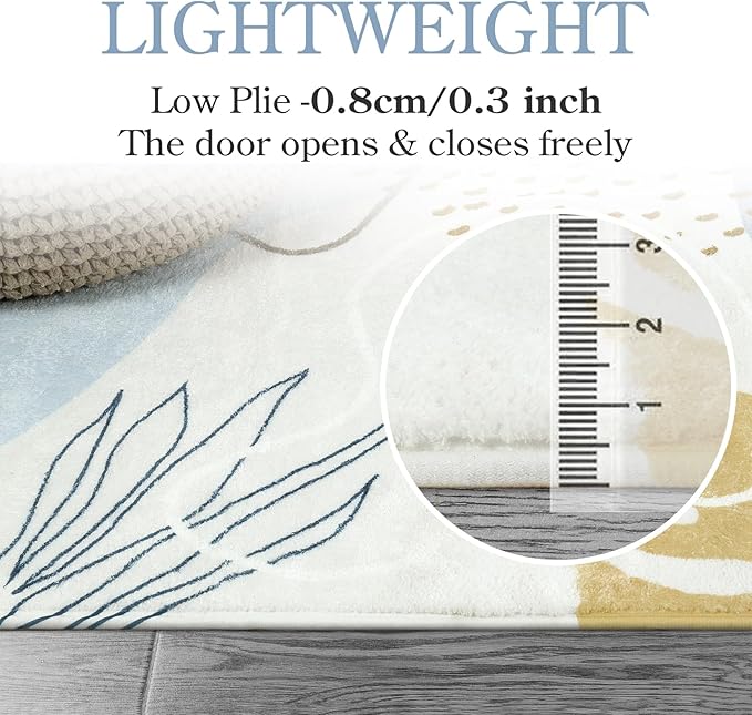 Lahome Boho Rug Runner - 2x4 Area Rug Non-Slip Washable Soft Bathroom Runner Rug Small Throw Long Bath Rug Blue Kitchen Runner, Botanical Print Foor Mats Runner Rug for Bedroom Hallway Laundry Room