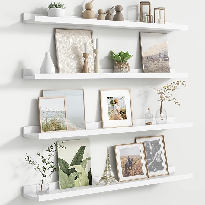 Floating Picture Ledge Shelves for Wall Set of 4, 36 Inch Wall Shelves with Lip Long Large Nursery Book Shelf for Toys Storage Kids Bookshelf Wall Mounted Living Room Bedroom Decor Frames