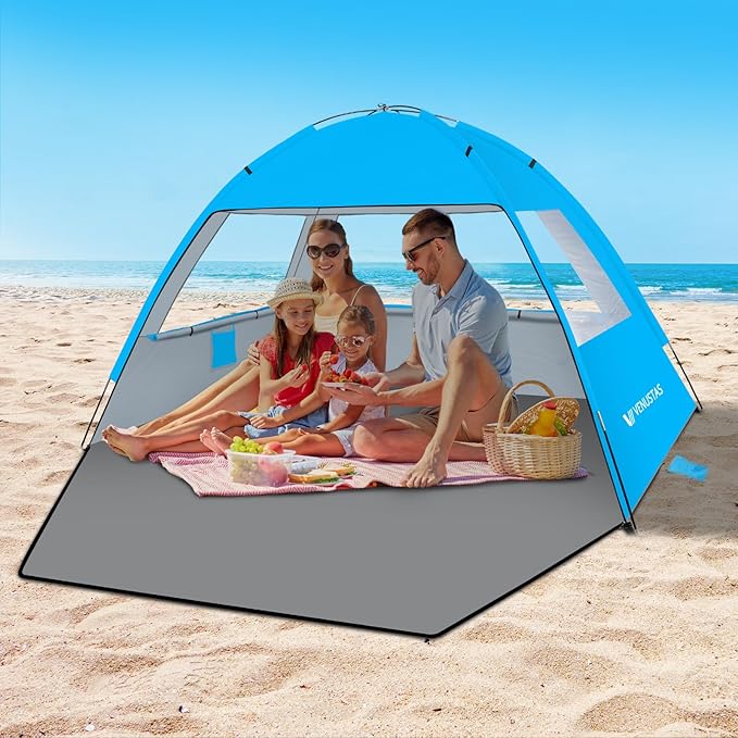 Venustas Beach Tent Sun Shelter for 3/4-5/6-7/8-10 Person, UPF 50+ UV Protection Beach Canopy, Lightweight and Easy Setup Cabana, Portable Shade Tent