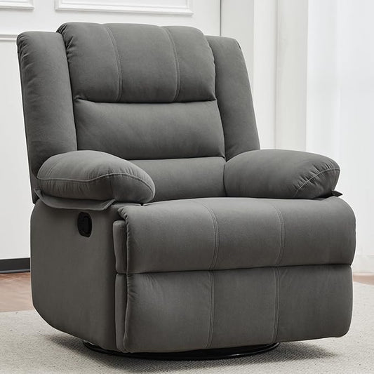Swivel Rocking Recliner Chair for Adults, Overstuffed Manual Glider Rocker Recliner Chairs, Upholstered Reclining Single Sofa for Living Room Nursery (Grey)