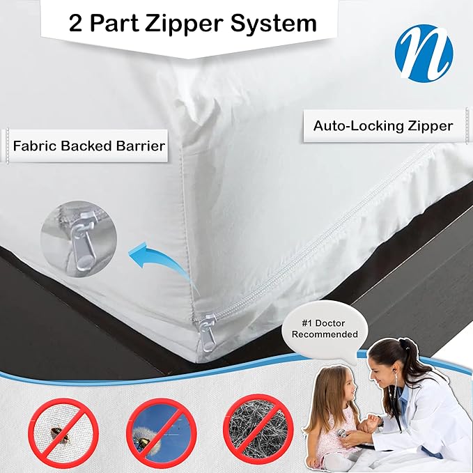 National Allergy Superior 100% Cotton Twin Mattress Protector Zippered - 39" x 75" x 15" - Hypoallergenic Bed Encasement - Breathable Dust Proof Cover - AAFA & Oeko-TEX Standard 100 Certified