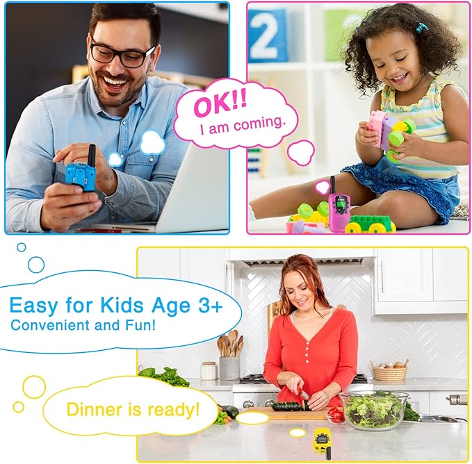 Walkie Talkies for Kids 3 Miles Long Range, 22 Channels Walkie Talkie with Clear Sound & Automatic Squelch, Kids Walkie Talkies, Outdoor Camping Toys for Boys and Girls (Blue Pink Yellow)