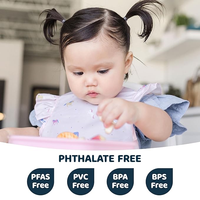 Tiny Twinkle Mess-Proof Baby Bib - Waterproof Bib for Baby Girl - Machine Washable - Adjustable Closure - PVC, BPA, & Phthalate Free - Great for Travel - Baby Food Bibs (3 Pack, Unicorn Set)